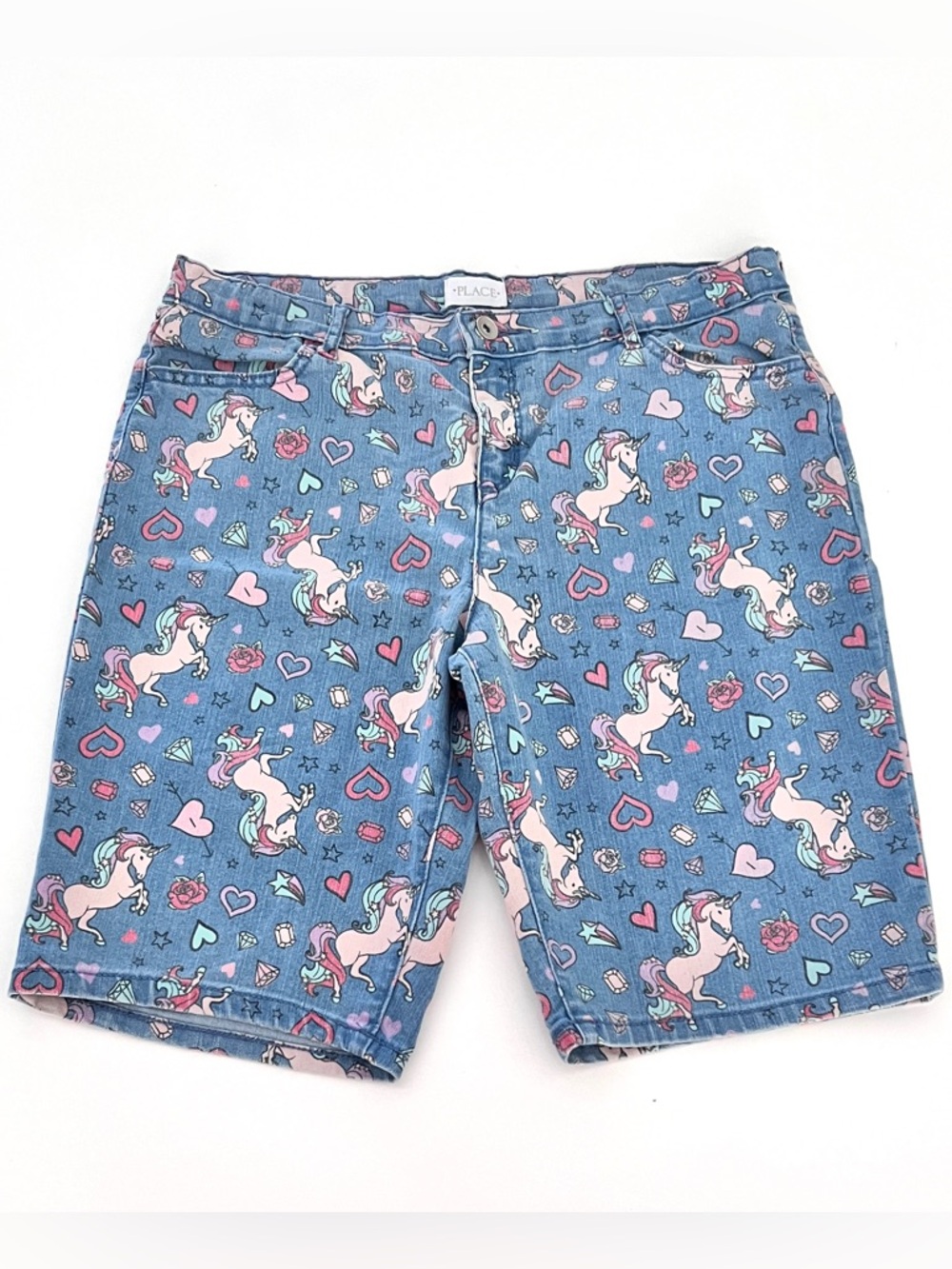 The Children’s Place Girls Unicorn Denim Skimmer Shorts 16